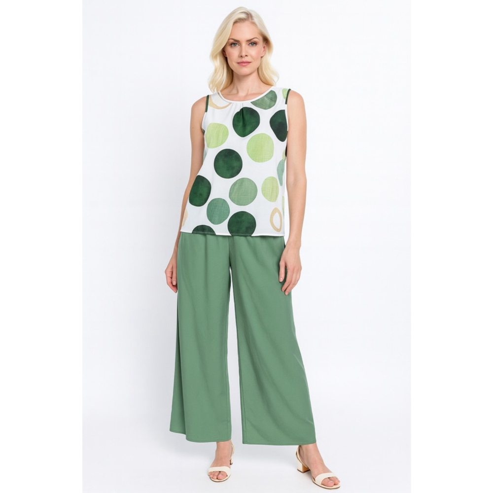Women's SHEIN Green and White Polka Dot Wide Leg Pants Set, Size L